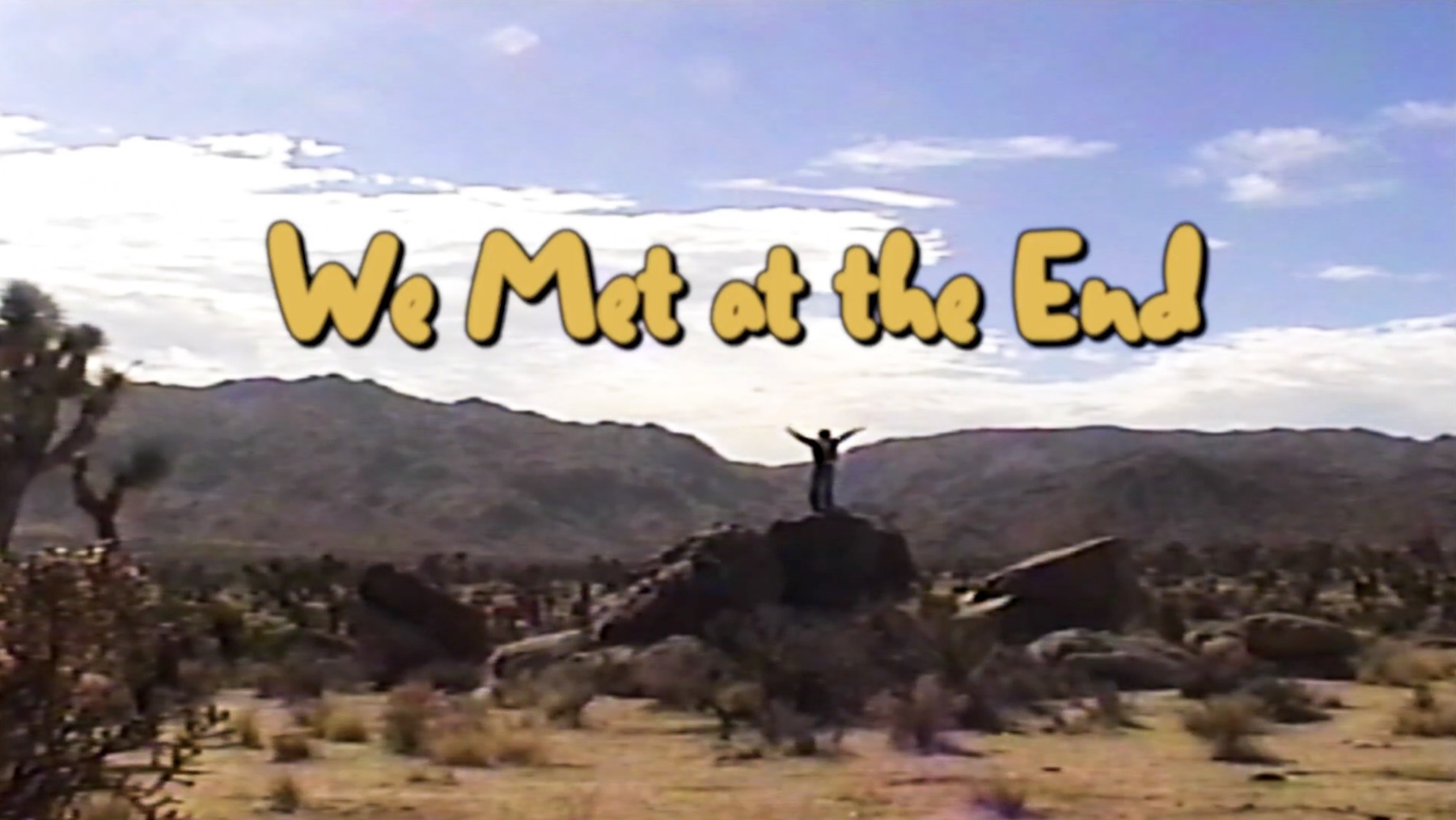 A lone figure in a desert landscape beneath the complete title We Met at the End